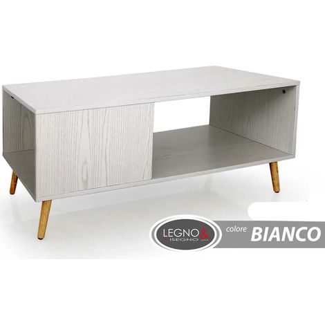 Moderner Couchtisch 100 x 50 x 45 cm in Weiß mit Holzoptik und zwei Fächern