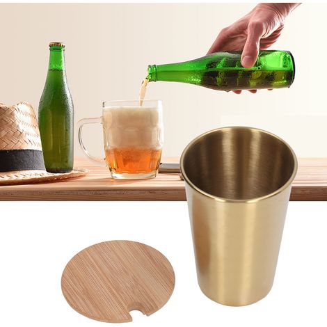 Chope à bière en acier inoxydable de 500 ml avec couvercle, bouteille d'eau à simple paroi, gourde, verre à vin, verre à boisson, doré (1/5)