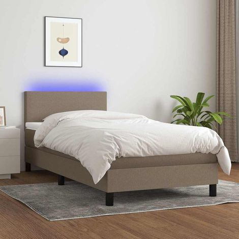 Cama box spring con colchón LED tela gris taupe 90x190 cm (1/5)