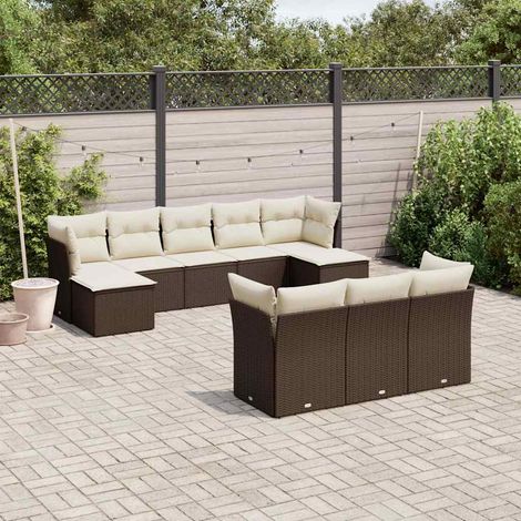Set de sofás de jardín 10 pzas y cojines ratán sintético marrón vidaXL (1/5)