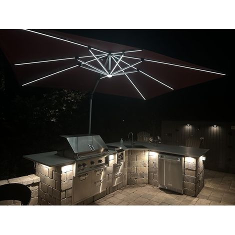 PURPLE LEAF parasol déporté Rectangulaire 3 × 4 m, rotation 360°, double toit ventilé, panneau solaire intégré, 8 baleines LED en aluminium, pour jardin, cour et piscine, Gris