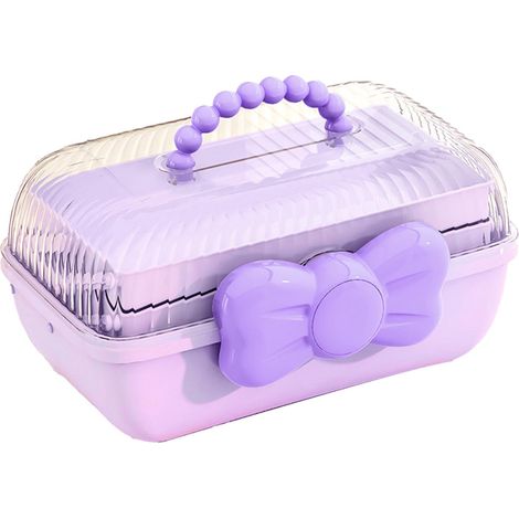 3 Tiers Desktop Storage Box Clear Cover Large Capacity Multi Grids Desk Organization Container for Kids Toys Purple