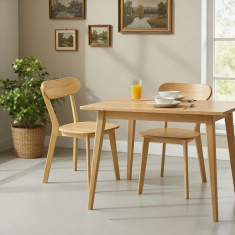 Lot de 2 chaises en bois massif pour salle à manger, design vintage moderne à dossier courbé, avec repose-pieds réglables, idéales pour cuisine, séjour et salon, teinte naturelle bois. (1/5)