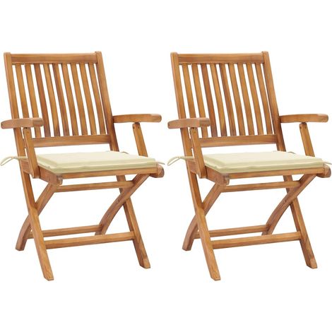 Sillas de jardín 2 unidades con cojines crema madera de teca