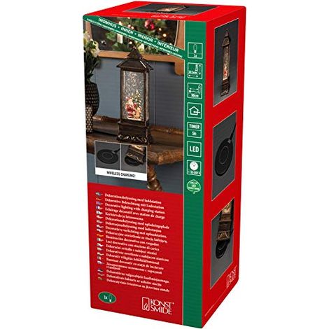 Konstsmide Lanterna di neve a LED con Babbo Natale e bambino, riempita d'acqua, con timer da 5 ore, con stazione di ricarica, 1 diodo bianco caldo, funzionamento a batteria, interno – 4370 – 000 (1/3)