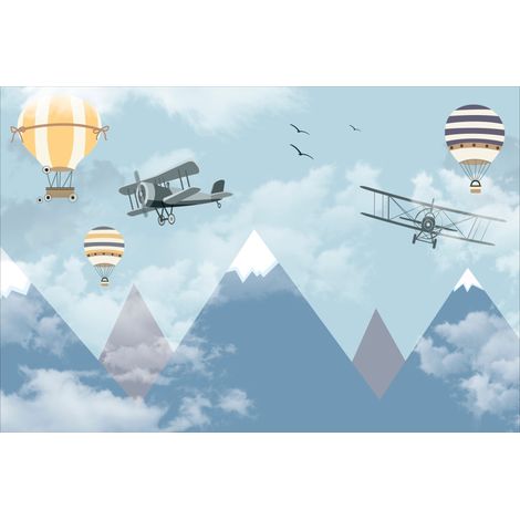 Kinderfototapete mit Flugzeugen und Ballons in den Bergen DWK253 200x135 (1/5)