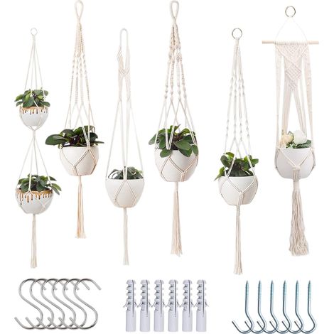 Blumenampel 6 teiliges Makramee Set gewebtes Pflanzennetz