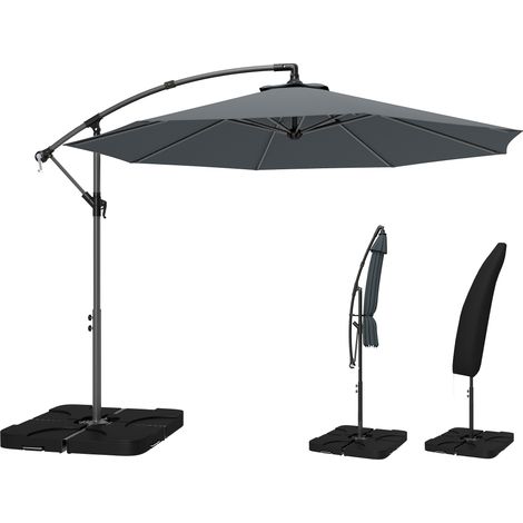 Outsunny 3(m) Banana Parasol Cantilever Umbrella Garden w/ Base Weights