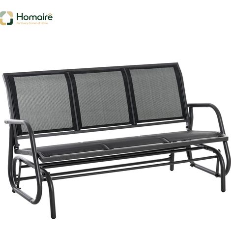 HOMAIRE Schaukelstuhl 3-Sitzer robuste Gartenbank metallique wetterfest noir
