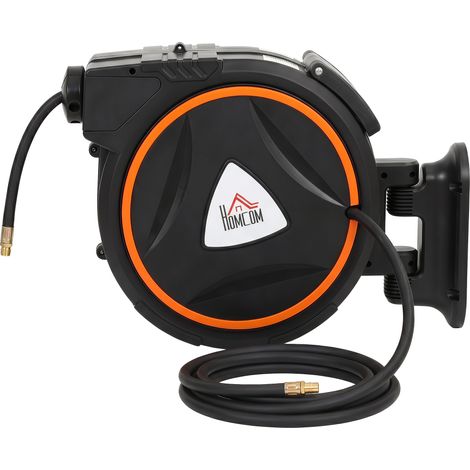 HOMCOM Avvolgitubo Automatico Retrattile 20 m, Montaggio a Parete, Nero (1/5)