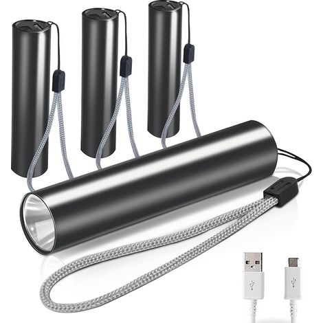 AIDUCHO Lampe De Poche, 4 Pièces Aluminium Lampe Torche Led Ultra Puissante (Mit Eingebauter Batterie), 3 Modes Lampe Torche Rechargeables Usb, Étanche Lampe De Poche Pour Enfants, Camping, Randonnée (1/5)