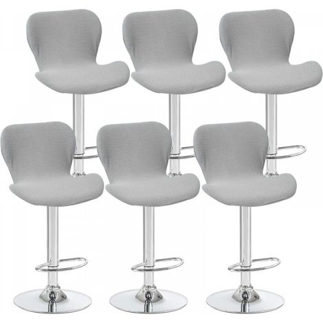 Lot de 6 housses de tabouret pivotant incurvées, gris clair, 40 x 30 x 30 cm, pour chaise de bar à dossier bas, idéales pour les comptoirs et les cuisines (1/5)