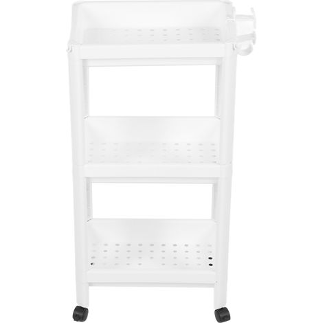 Étagère de salle de bain autoportante en plastique blanc à 3 niveaux avec roulettes, organisateur de rangement pour salon (1/5)