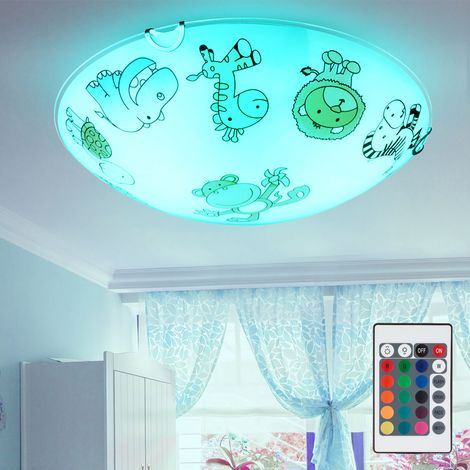 Lampada LED per bambini dimmerabile con telecomando lampada da soffitto in vetro per cameretta dei bambini rotonda, vetro colorato con motivi di animali, cambio colore RGB 2x 8,5 W 2x 806 lm bianco ca (1/5)