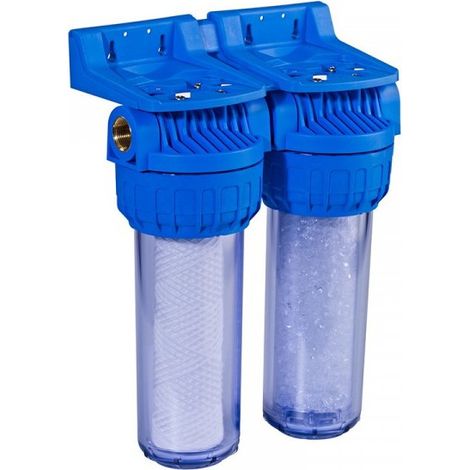 Orion – Filtre à eau anti-boue 60 microns – Porte filtre Duplex pour installation après compteur – Qualité alimentaire – Pression max 6 bars