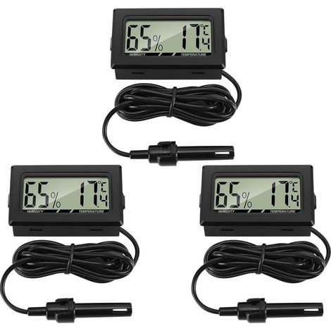 Thermomètre Hygromètre Numérique avec Sonde Externes Jauge de Température Humidité Mètre pour Salle Séjour Bureau Reptile Incubateur Volaille 3 Pièces (1/5)