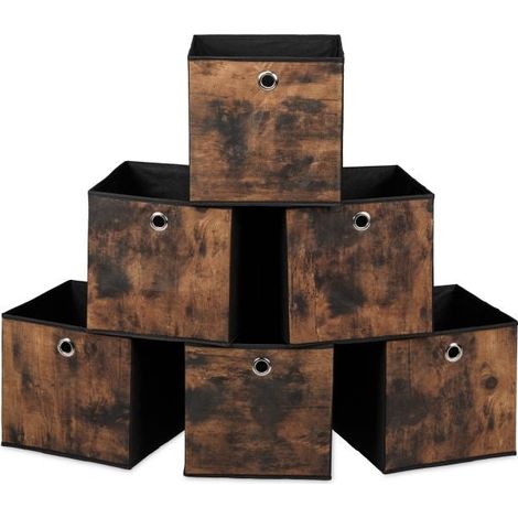 Caja de almacenaje de tela con aspecto de madera, pack de 6