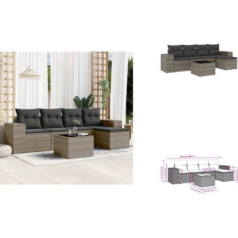 6-tlg. Garten-Sofagarnitur mit Kissen Grau Poly Rattan - Gartenmöbel - Gartensorte - Lounge Set - Rattan Möbel - Outdoor Möbel (1/3)