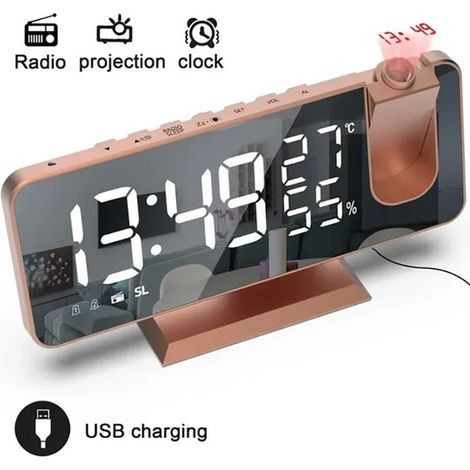 Radio reloj con alarma - Reloj despertador digital - Radio despertador - Marrón (1/5)