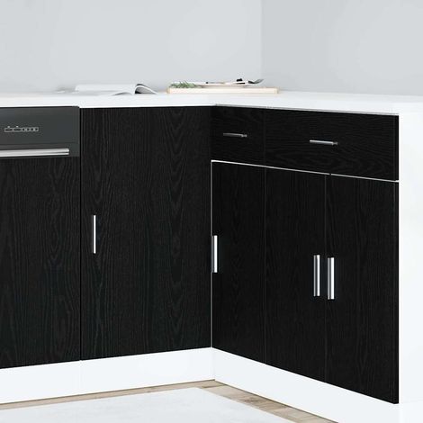 Küchen-Eck-Basisschrank Schwarz Eichen-Optik 86 x 46 x 81,5 cm