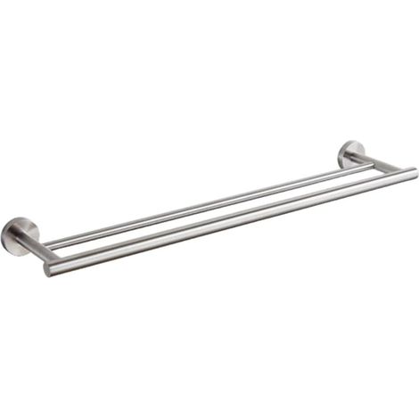 Porte-serviettes double mural 60 cm en acier inoxydable SUS 304 – Finition brossée – Résistant à l'humidité pour salle de bain et cuisine