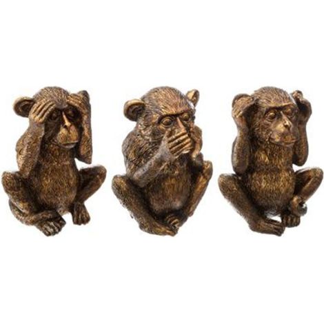 Lot de 3 Statuettes Déco "Singe Sagesse" 17cm Or (1/4)