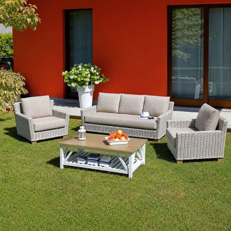 Set da giardino in legno naturale e rattan Jaipur