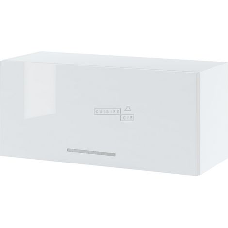 Meuble haut SLIM de cuisine Bellissi Blanc Brillant 1 porte relevable L 80 cm - Porte avec poignée apparente White