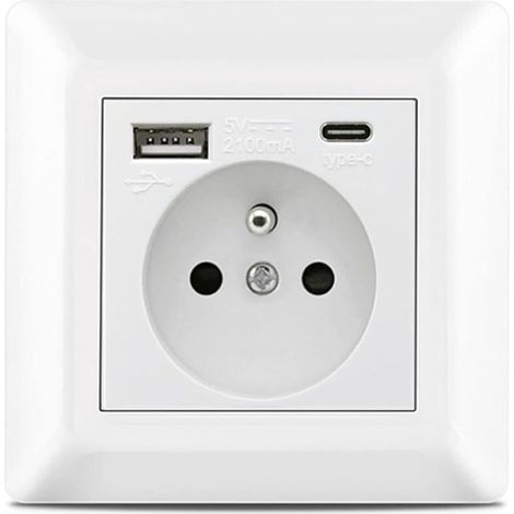 Prise murale USB Type C, port de charge, alimentation électrique domestique, prise standard UE AC 110-250 V 16 A (blanc) (1/5)
