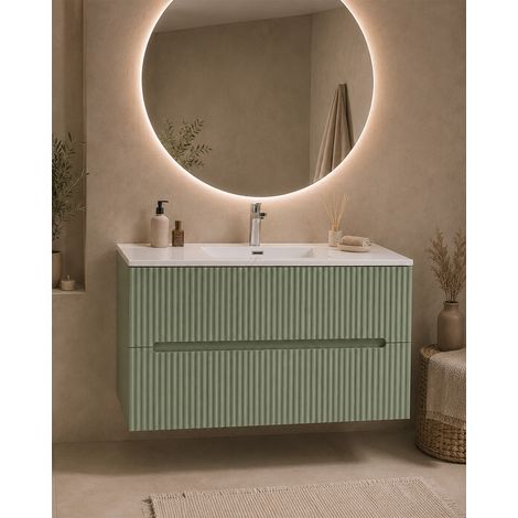 Exagonshop Mobile bagno verde opaco 100x46 cannettato Urbino 2.0