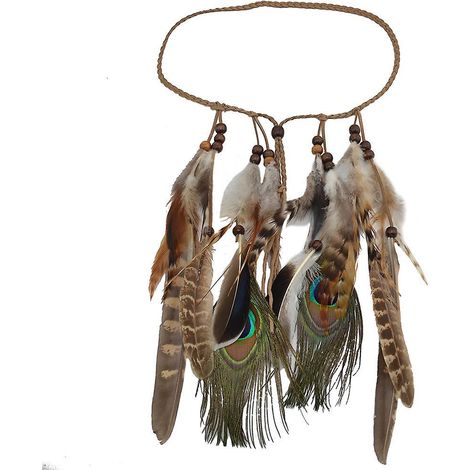 Indische Hippie-Stirnbänder, Pfauenfeder-Stirnbänder, Stammes-Federstirnbänder, Federkopfschmuck für Mädchen und Frauen, Haaraccessoires (1/5)