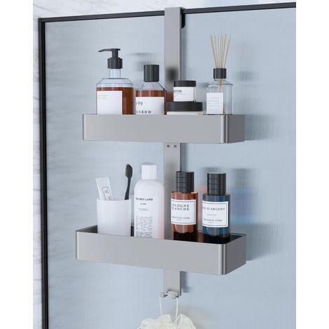 Étagère Douche à Suspendre - Étagère Salle de Bain à 2 Niveaux Suspendues sur la Porte, sans Perçage et Antirouille, Rangement Salle de Bain Polyvalent, 29,1 x 11,2 x 55,3 cm, Argent (1/5)