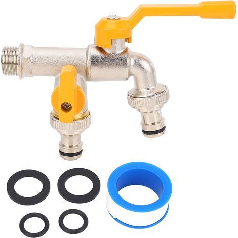 1-in-2-Auslass-Wasserhahn, 10-mm-Zulauf, 15-mm-Auslauf, Messing-Wasserhahn für Garten, Haus und Balkon (1/5)