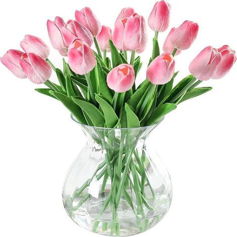 20 st Real Touch Latex Konstgjorda Tulpaner Blommor Falska Tulpaner Blommor Bröllopsbuketter för Bröllop Hem Trädgårdsdekoration (Rosa) (1/5)