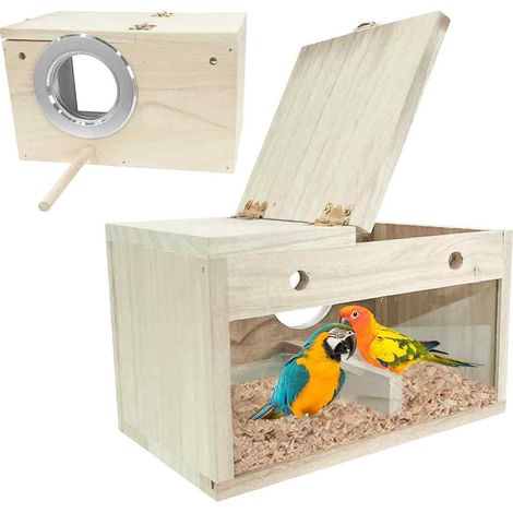 Bote De Niche Pour Perroquet - En Bois Massif Avec Plateforme De Repos - Pour Reproduction Et Incubation - 1 Pièce (1/5)