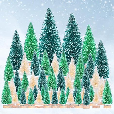 Sapin de Noël Miniature Petit Sapin de Noel Artificiel Table Decoration Interieur Maison Village Noel Miniatur Vert Foncé Vert Blanc (1/5)