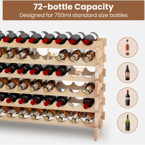 72 Bouteilles Casier à Vin en Bois Étagère Rangement Bouteilles de Vin Stockage Couché Stable et Empilable (1/5)