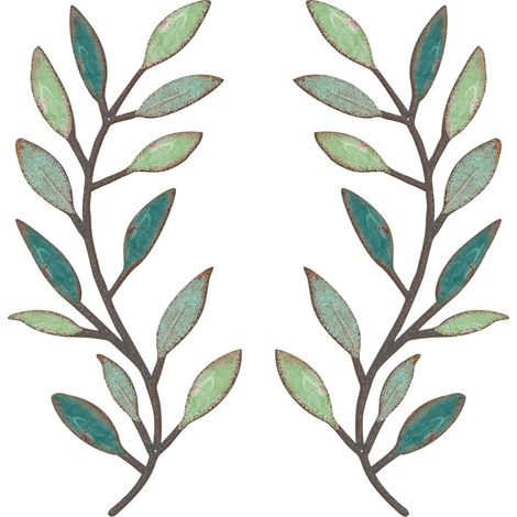 Lot de 2 décorations murales en métal en forme de feuille d'arbre de vigne, branche d'olivier, décoration murale pour salon, couloir (1/5)