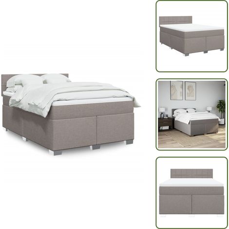 The Living Store Sommier à lattes de lit avec matelas Taupe 140x190 cm Tissu - Matelas à ressorts ensachés (1/5)
