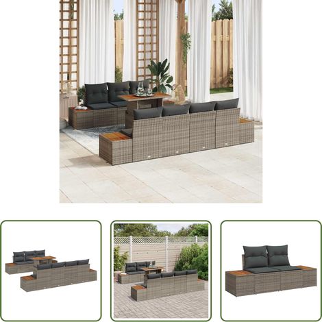 Salle à manger extérieur -  Ensemble de canapé de jardin 8 pcs Gris Poly rotin (1/5)
