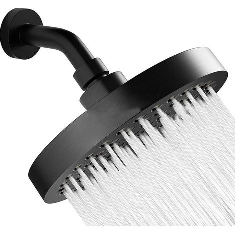 Pommeau De Douche à Effet Pluie, 15.24 cm Rond Pommeau De Douche en Acier Inoxydable 304 Avec Gel de Silice Anti-blocage (6" (noir mat)) (1/5)