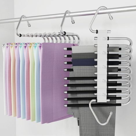 Lot de 2 cintres pliables multi-usages en forme de S, 9 couches, avec crochets pour pantalons, écharpes, jeans, noir (1/5)