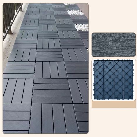 Fuleadture Outdoor decking, 30x30cm Outdoor Terrace Tiles Wood Flooring for Patio, Balcony, Garden, Balcony 11 pieces Dark gray wood grain