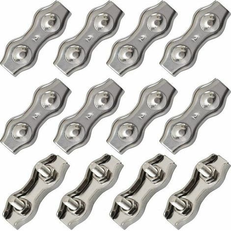 Duplex Pinces En Acier Inoxydable Double Serre CâBles Inox Connecteur De Corde Pince Serre CâBles Duplex Pince M2 Pince De CâBle Pour CâBles De CâBles MéTalliques De 1.5mm, Argent 12 PièCes (1/5)