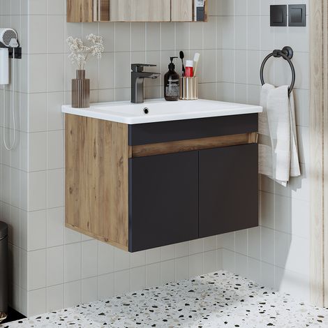 Roomart ATRIA-65 Badmöbel-Set 2-tlg 65 cm breit, Anthrazit-Eiche