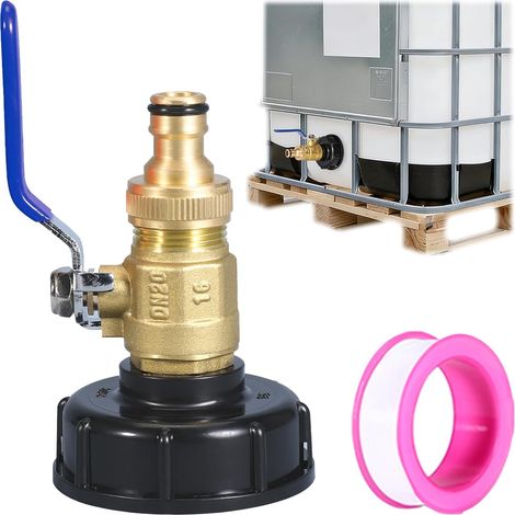 Robinet à Boisseau Sphérique IBC, S60x6, avec Adaptateur IBC 3/4 Pouce, Robinet Cuve, Laiton IBC Accessoires, Accessoires pour Vannes de Réservoirs, Citernes d'eau de Pluie et Conteneurs IBC (1/5)