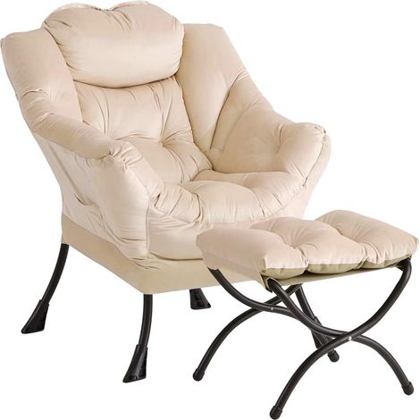 Loungesessel mit Ottomane, großer Akzentstuhl, Lesesessel mit klappbarer Fußstütze, Khaki (1/5)