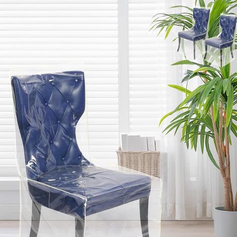 Lot de 2 housses de chaise de salle à manger en plastique transparent, imperméable, anti-poussière et en PVC pour maison, cuisine, chambre, fête, restaurant (style long transparent) (1/5)