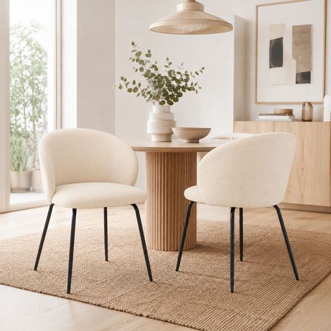 Lot de 2 chaises repas 50x43x80 cm en tissu écru - PEMBO (1/5)