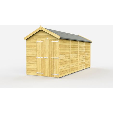 7 x 16 Feet Apex Shed - Double Door Without Windows - Wood - L472 x W214 x H217 cm